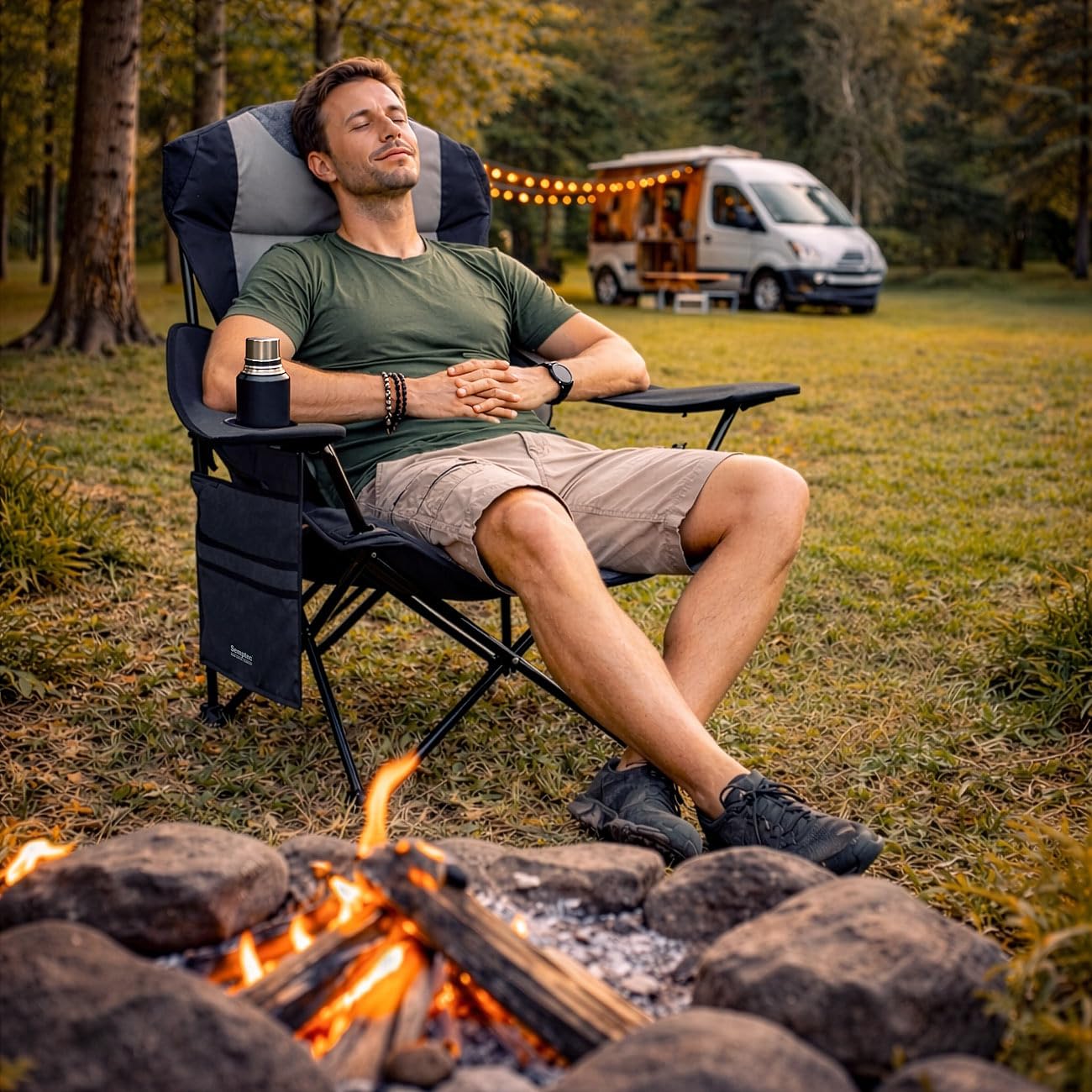 Semptec Urban Survival Technology Stuhl: Faltbarer Campingstuhl mit Arm- und Rückenlehne, bis 150 kg belastbar (Campingstuhl mit Seitentasche, mit Armlehne)