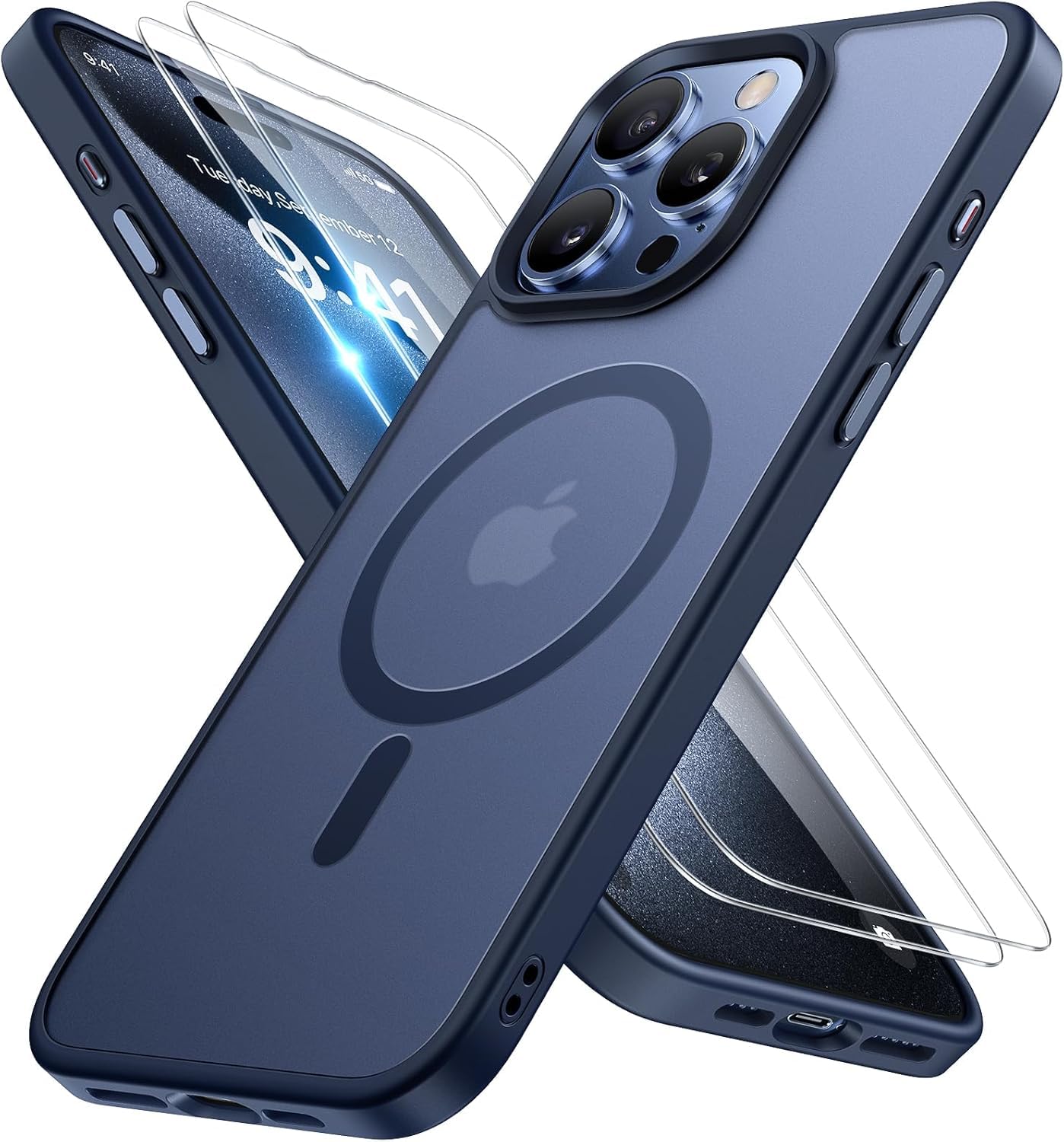 Miracase for iPhone 17 Pro Max Case with MagSafe [with 9H+Screen Protector] Military-Grade Protection Shockproof Scratch-Resistant with Velvet Touch for iPhone 17 Pro Max Cover 6.9", Matte-Deep-Blue — view 48