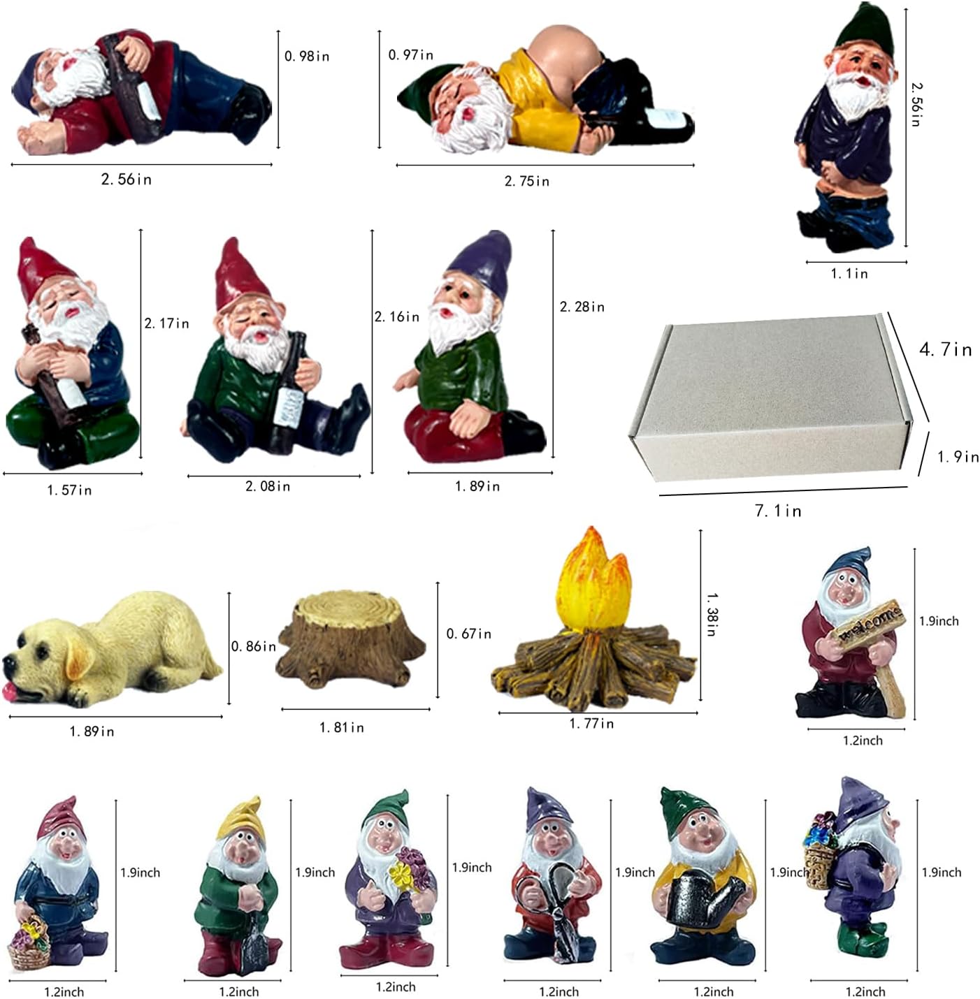 16pcs Miniature Funny Garden Drunk Gnomes Mini Funny Creative Dwarf Garden Gnome Statues Decoration for Indoor Outdoor Yard Patio Bonsai Potted Plants Landscape Desk Decor (Ordinary box packaging)