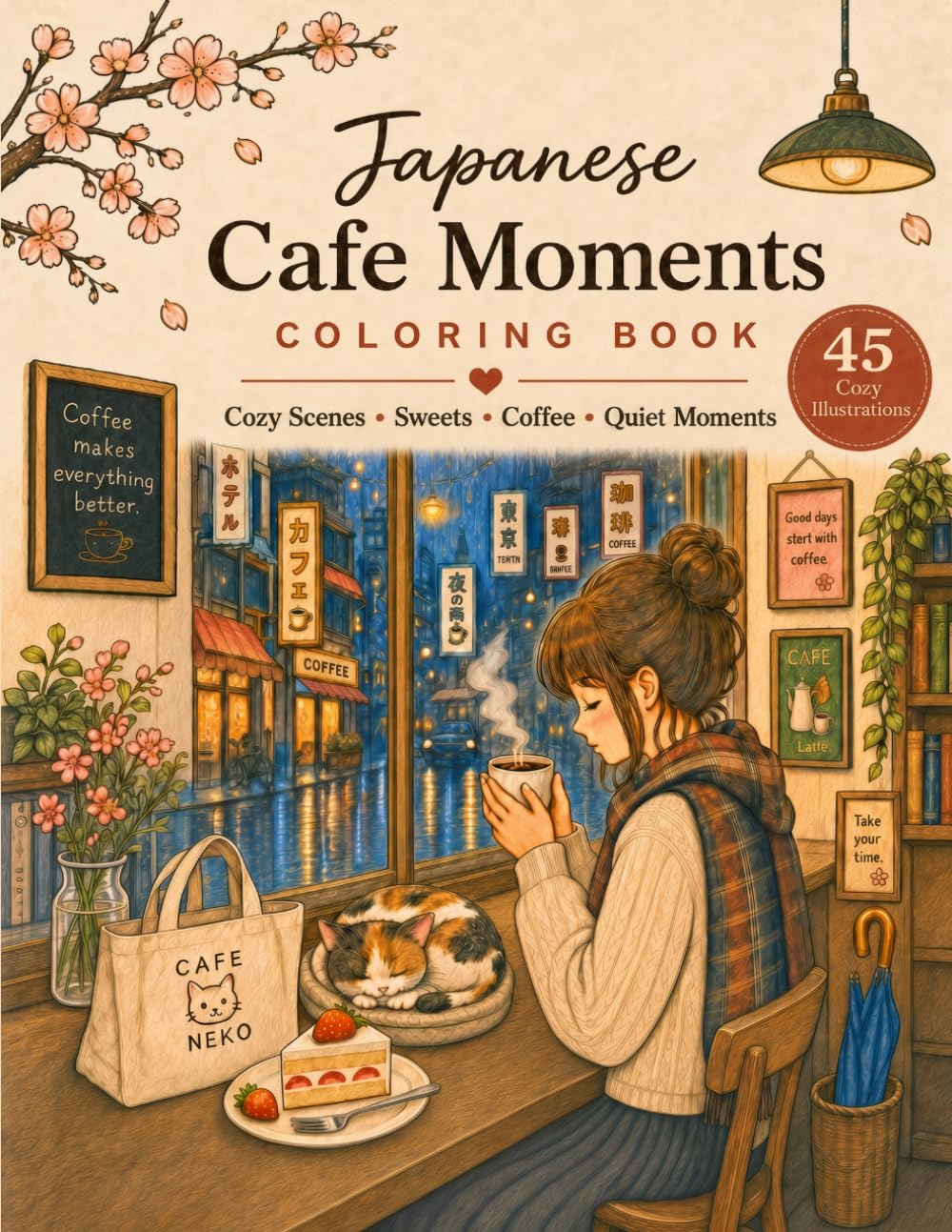 Japanese Cafe Moments Cozy & Relaxing Coloring Book for adults: Cozy Scenes / Sweets / Coffee / Quiet Moments