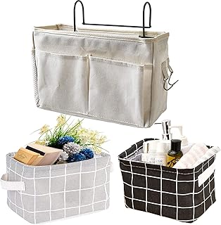 Organisateur de Chevet Étanche 3PCS Sac de Rangement Suspendu Pratique Panier Rangement Tissu Large Poche de Rangement pour Lit Poche pour Lit Superposé Chevet Suspendu Panier De Rangement, 2 Modèles