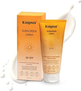 KAYNA HEALTHCARE Sunscreen Lotion 50 SPF | Broad Spectrum UVA/UVB & Blue Light Protection | With Hyaluronic Acid | Ayurved... Price In India