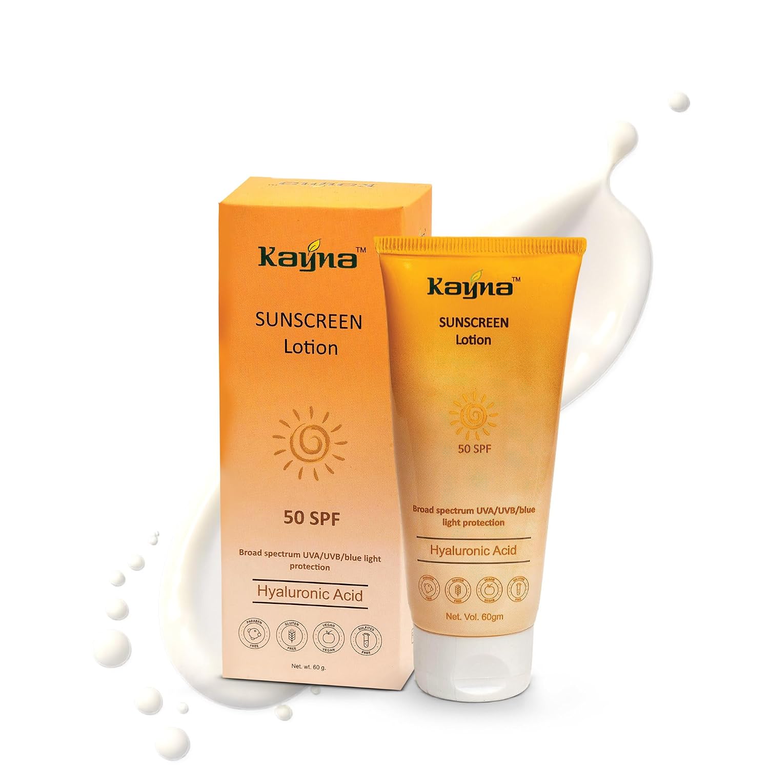 KAYNA HEALTHCARE Sunscreen Lotion 50 SPF | Broad Spectrum UVA/UVB & Blue Light Protection | With Hyaluronic Acid | Ayurved...