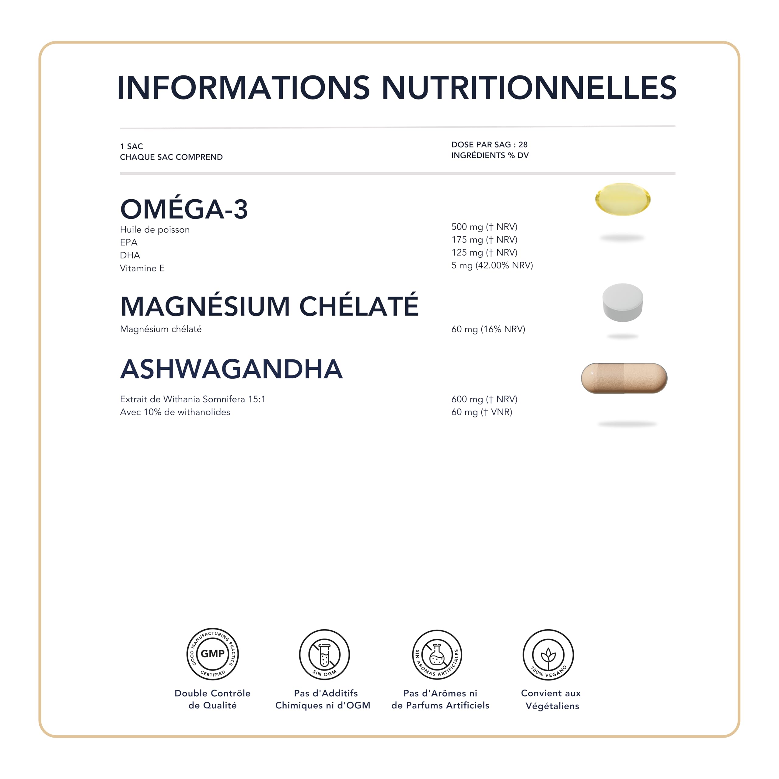 Omega 3 TG, Magnésium, Ashwagandha - SmartAbsorb™ | pour la fonction cérébrale, le système nerveux et le sommeil | 28 sachets quotidiens