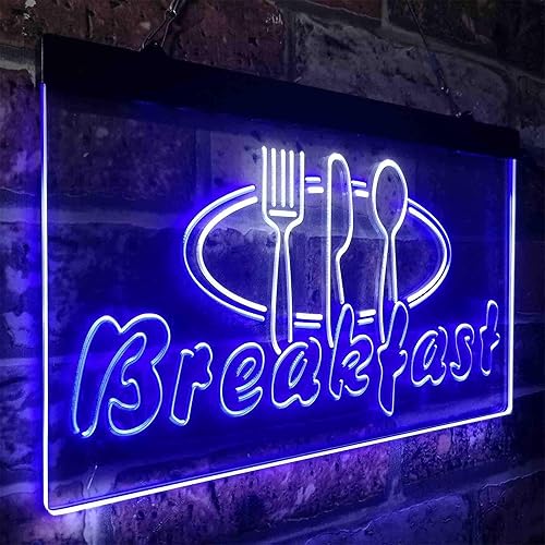 Miniatura 3 de ADVPRO Desayuno Tenedor Cuchillo Cuchara Café Señal de neón LED de doble color blanco y azul 24 x 16 pulgadas st6s64-i3866-wb