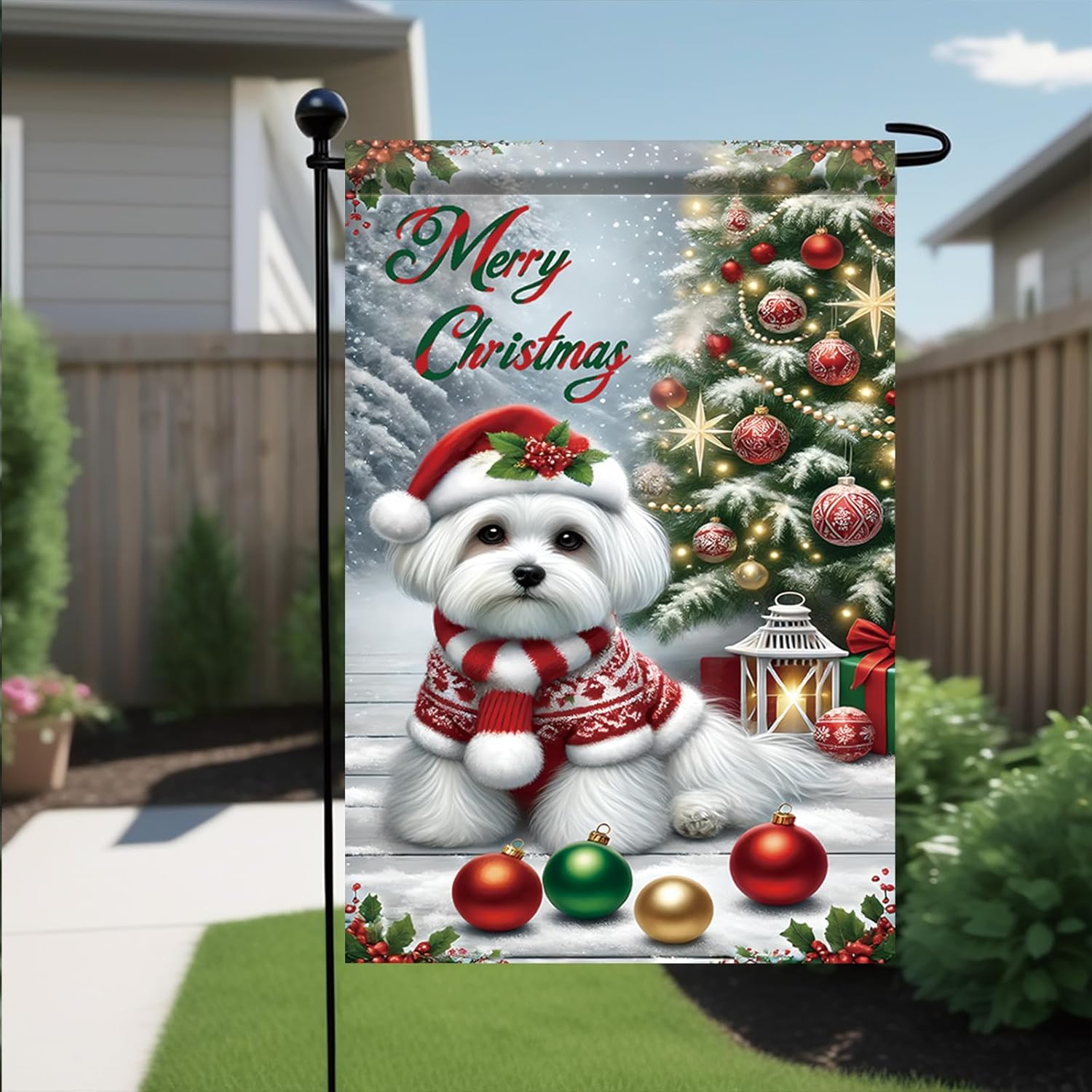 Merry Christmas Garden Flag Maltese Terrier Dog Flag Xmas Winter Outdoor Yard House Decoration Yard Banner 12x18 Inch Double Sided Vertical Holiday House Lawn Decor for Farmhouse Outside - Image 5