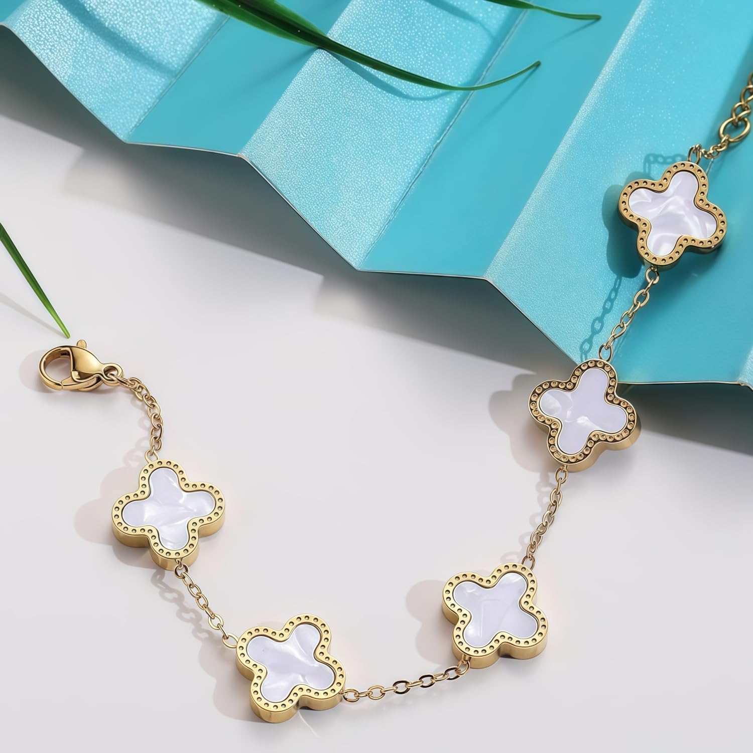 Regalos Originales para Mujer Pulsera Trébol 4 Hojas Acero Inoxidable Regalos Mujer Cumpleaños Dia de la Madre San Valentin Navidad regalo Amiga Madre Hermanas Novia - 5