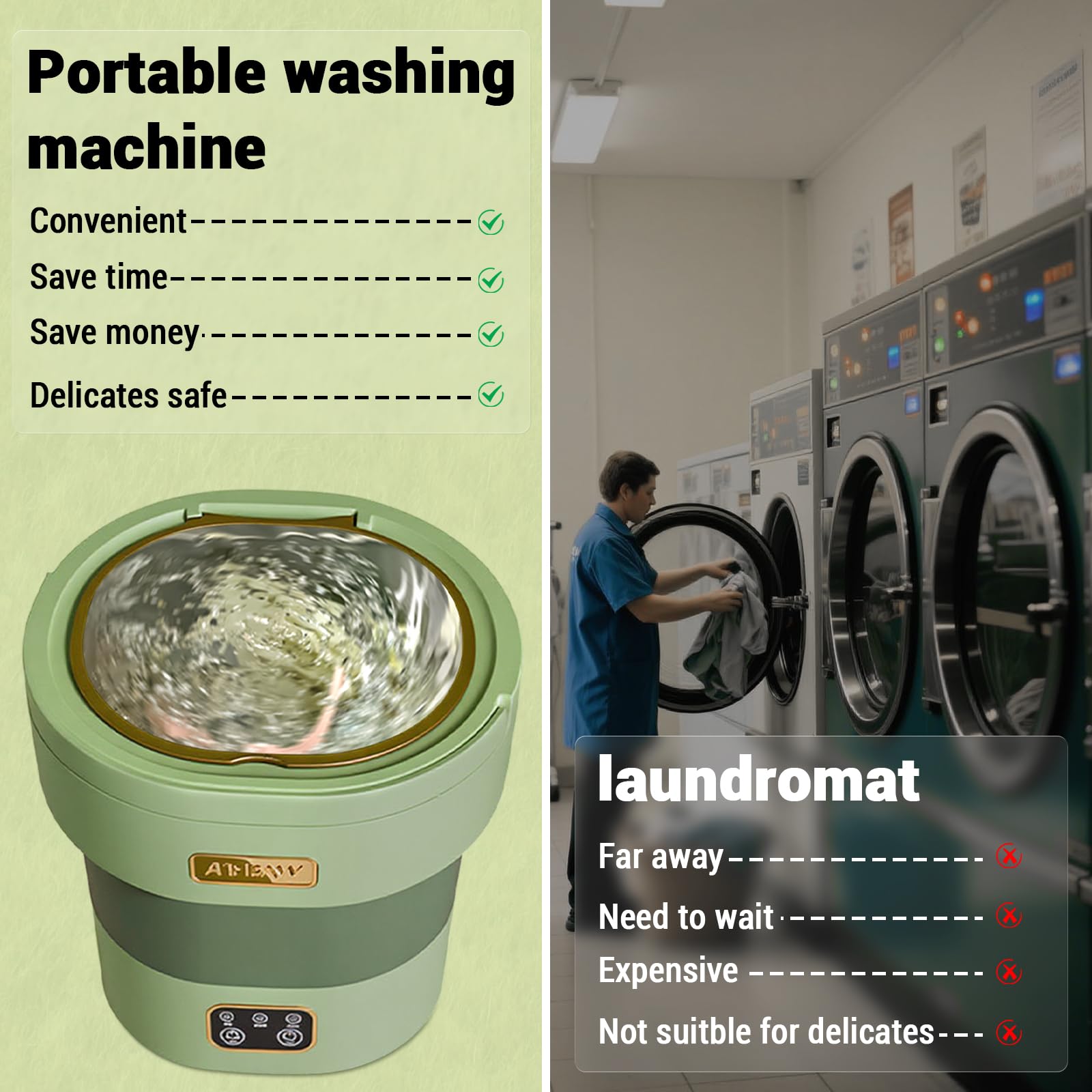 GarveeLife Mini Waschmaschine 12L – Faltbar, tragbar, mit Schleuder – Extrem leise, energiesparend – Kompakt für Unterwäsche, Babykleidung, kleine Wäsche – Für Zuhause, Apartment, Wohnheim, Reisen –