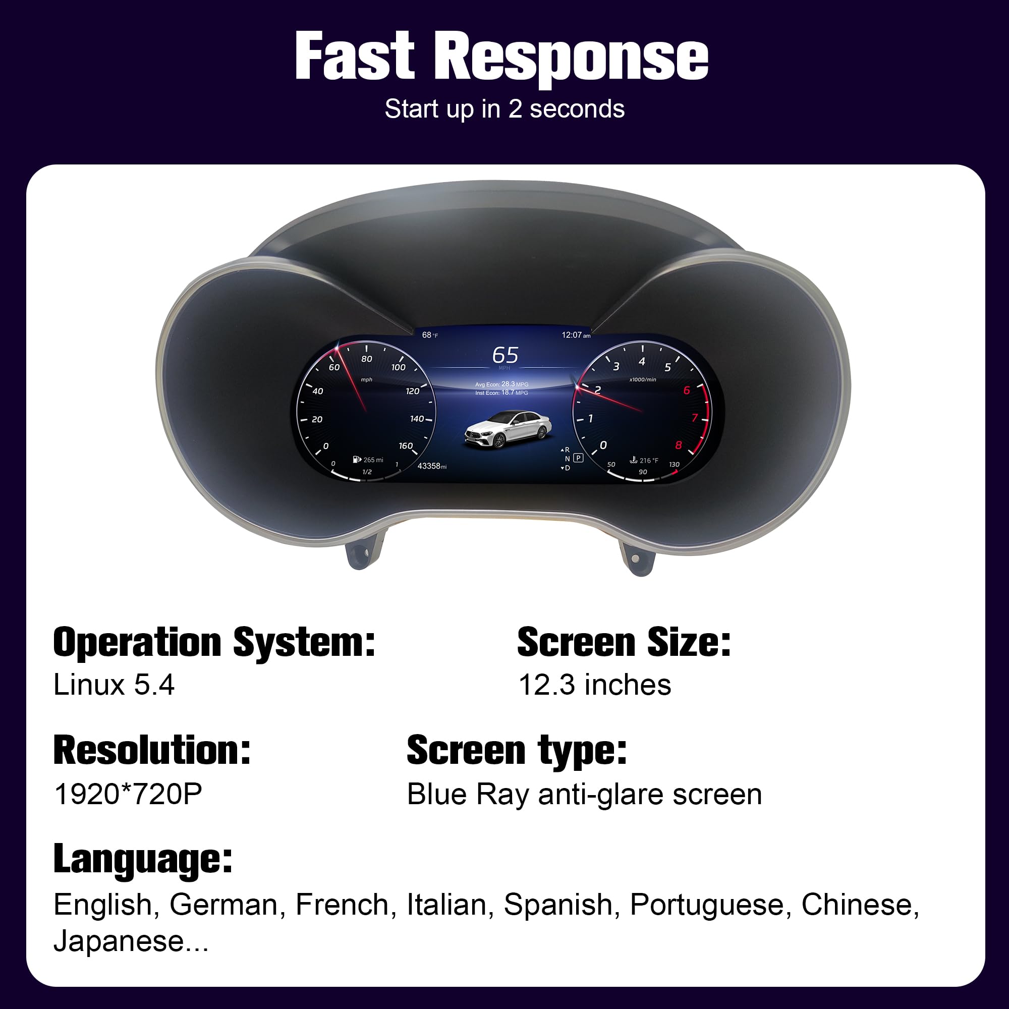 Cuadro de instrumentos digital de 12,3'' para el velocímetro del indicador de salpicadero Benz C200L C/GLC W205/W253