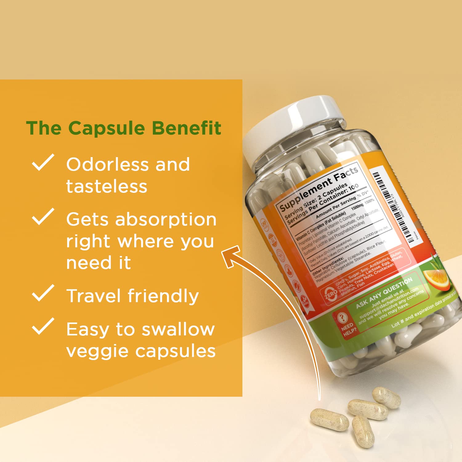 Natural Liposomal Vitamin C 200 Capsules, Immune System & Collagen