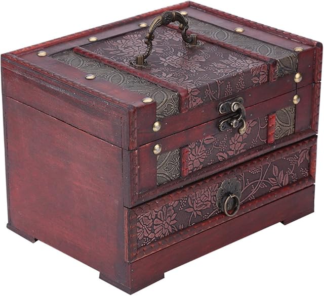 Taidda Wood Jewelry Box, Classical Wood ewelery Gift Storage Case 8.7 * 6.3 * 6.3inch Jewelries Bracelet Earrings Chest Organizer With Mirror