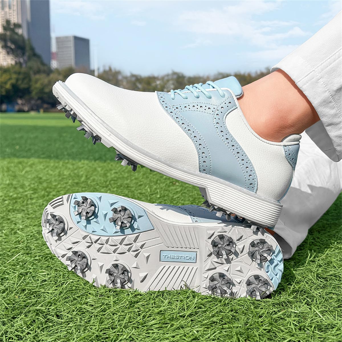 Zapatos De Golf con Clavos para Damas, Parte Superior De Cuero Impermeable Amortiguación Zapatillas De Entrenamiento Deportivo para Caminar Cómodas