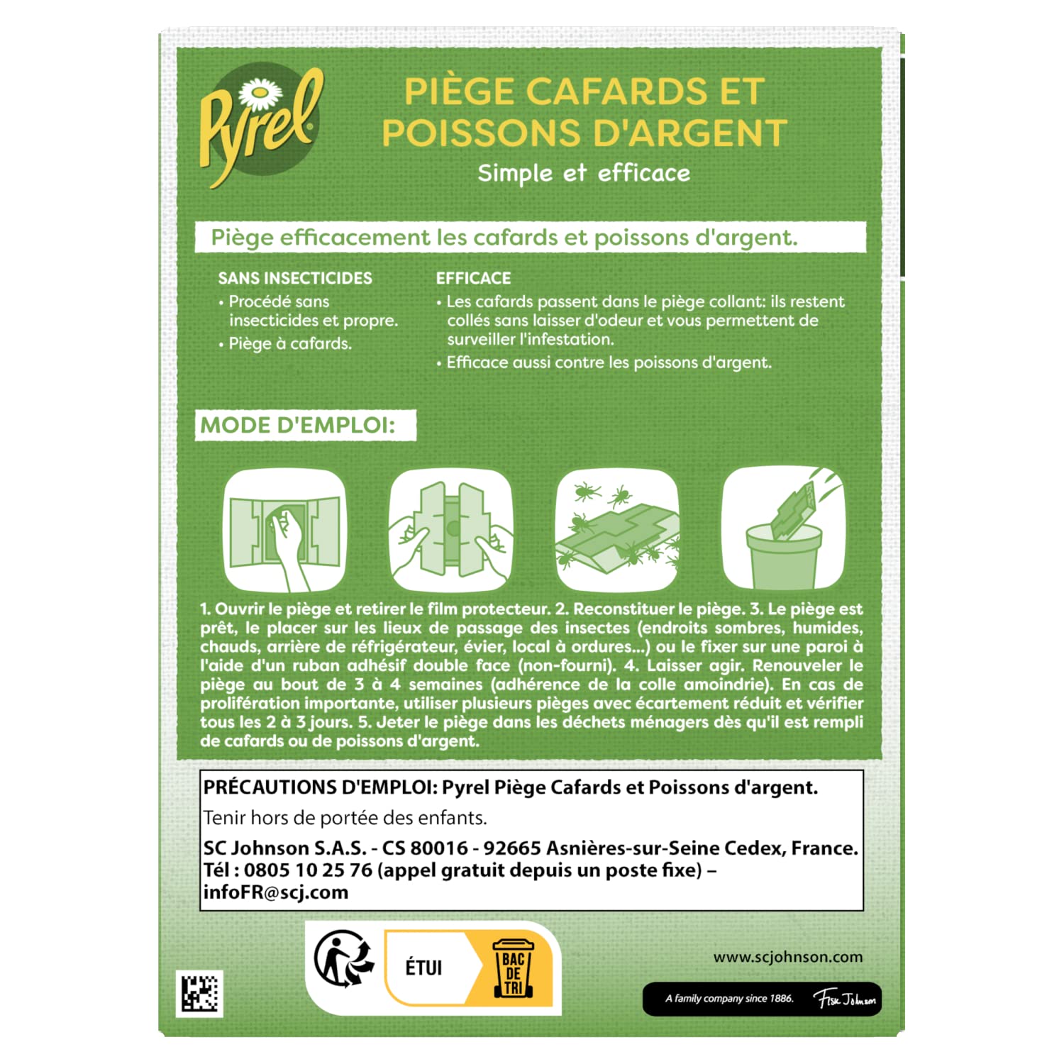 PYREL PIÈGE CAFARDS ET POISSONS D'ARGENT SANS INSECTICIDES 5 Pièges