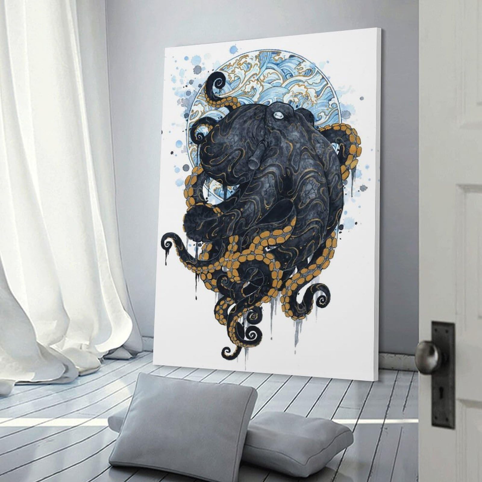 Junmoney Water Octopus Hanging Wall Art 20x30inch(50x75cm), for New Homes, Bedrooms Or Workspaces, Thoughtful Wall Decor for Art Lovers