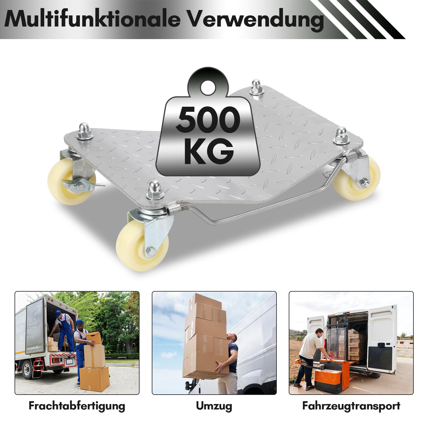 2 Stück Rangierhilfe, Rangierhilfe pkw bis 500kg pro Plattform, Mobile Reifenplattform 41x30x13cm mit 360° drehbare Rollen, Geeignet für Autos, Motorräder, Traktoren, Silber