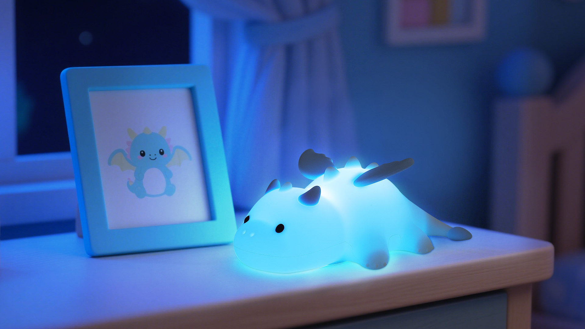 Image of Ammonite Dragon Night Light, Cute Dragon Lamp with 8 Color Lights, Soft Silicone Kids Nursery Nightlight LED Touch Light, Kids Bedroom Decor as Xmas Birthday Gifts