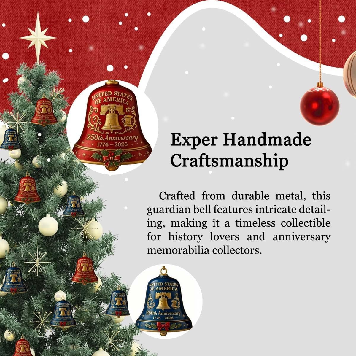 United States 250th Anniversary Bell Ornament, Handmade Metal Guardian Bell Christmas Tree, Hanging Decor for Home Garden Patriotic Collectors Gift Commemorative Outdoor Decor(Red,5pcs)