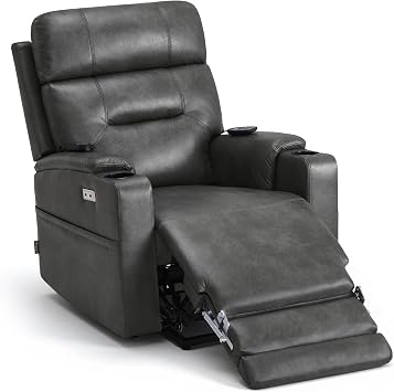 MCombo Lift Chair for Tall Man 66, Dual Motor Power Lift Recliner Chair for Elderly, Lay Flat for Sleeping, Heat and Massage, USB & Type C, Faux Leather 7755 Grey