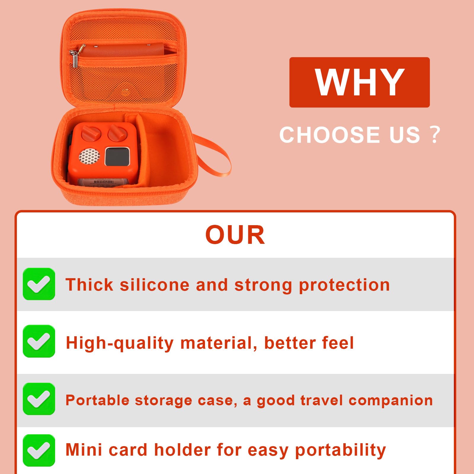 YouKnow Hartschale und Silikonhülle für Yoto Mini Player, Kinder Audio Musik Zubehör mit Kartenetui Halter für bis zu 10 Karten (Orange)