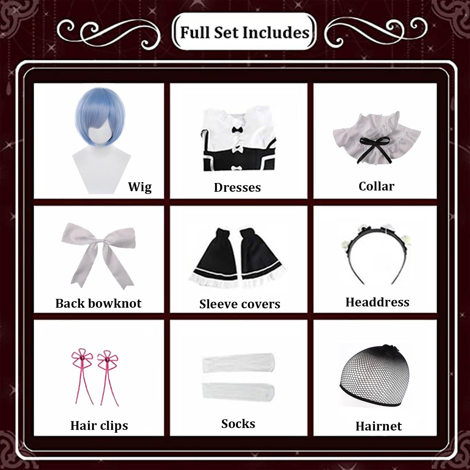 Anime Rem Ram Cosplay Costume Vestito Re Life In A Different World From Zero Gioco di Ruolo Uniforme Set Completo Halloween Carnevale Dress Up Suit con Parrucca per Donne