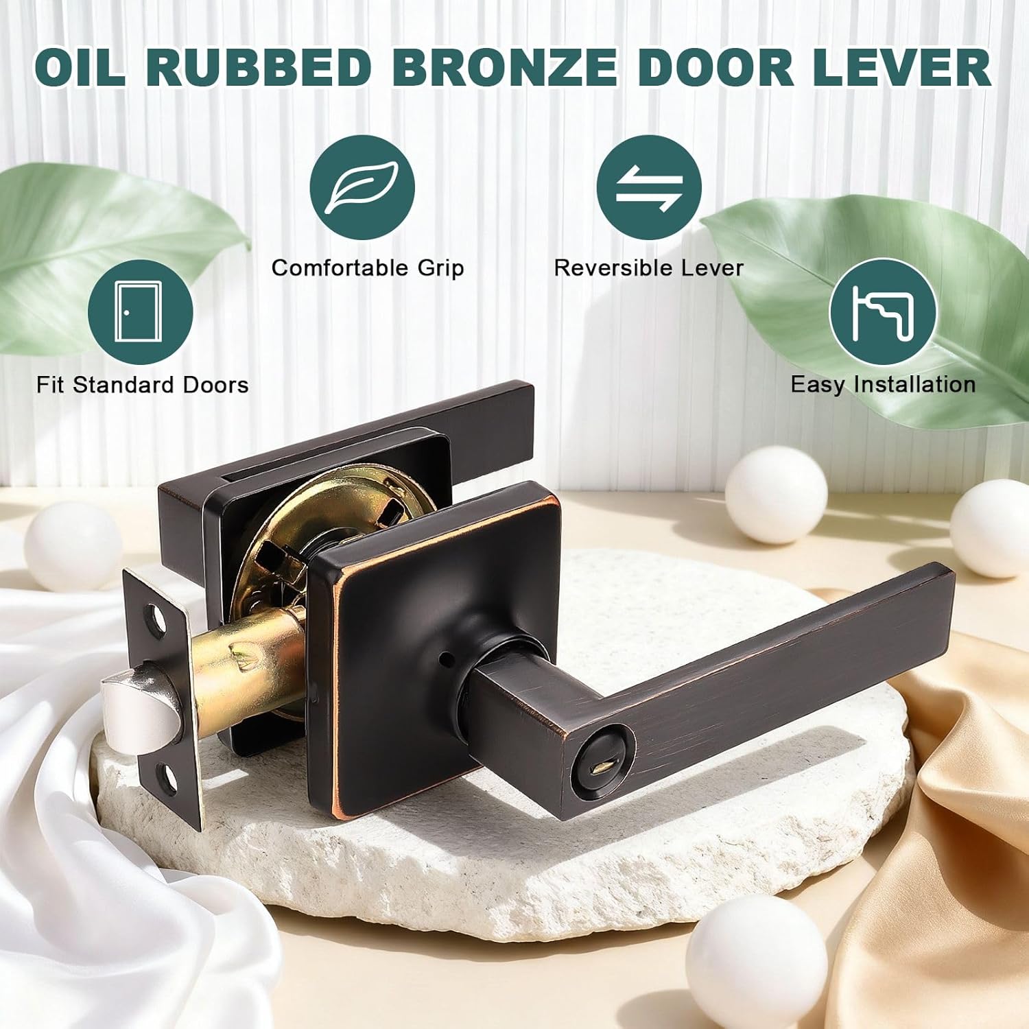 GOBEKOR 5 Pack Oil Rubbed Bronze Door Handle Interior Door Levers Privacy for Bedroom Bathroom Square Door Handles Keyless Straight Levers
