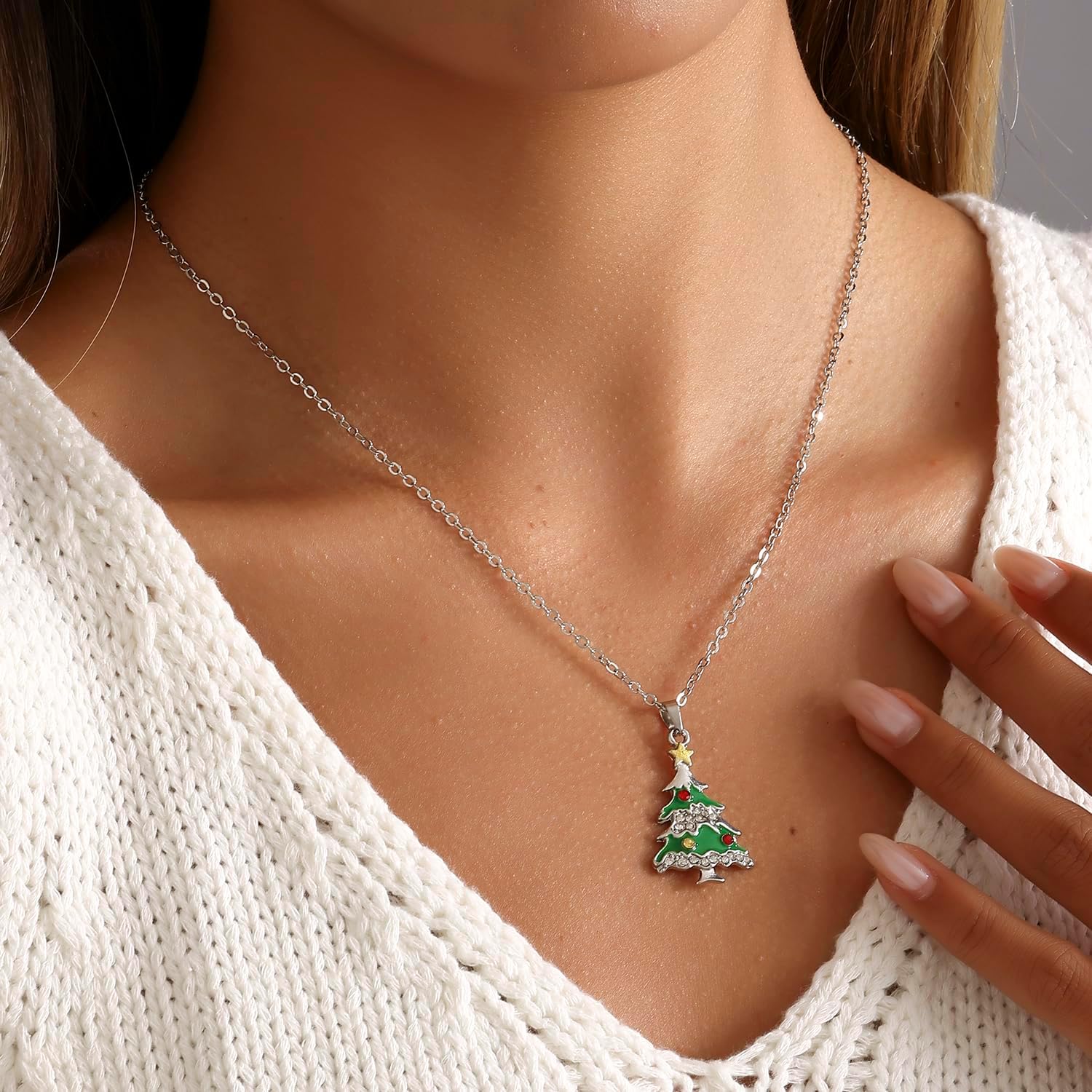 Stars Christmas Tree Pendant Necklace for Women Sweet Christmas Bell Santa Collarbone Chain Snowflake Apple Necklace for Friends Christmas Gift - Image 2