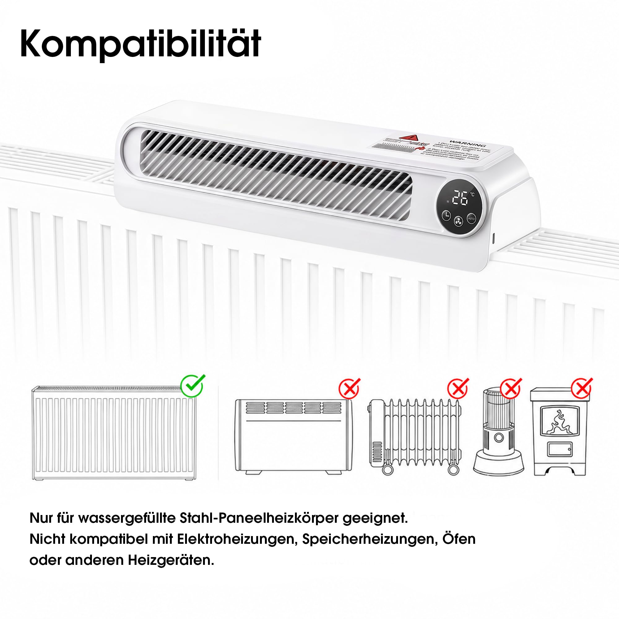 Heizkörperventilator, 4-Gang Heizkörperlüfter, Turbo, Leise, Auto-Modus