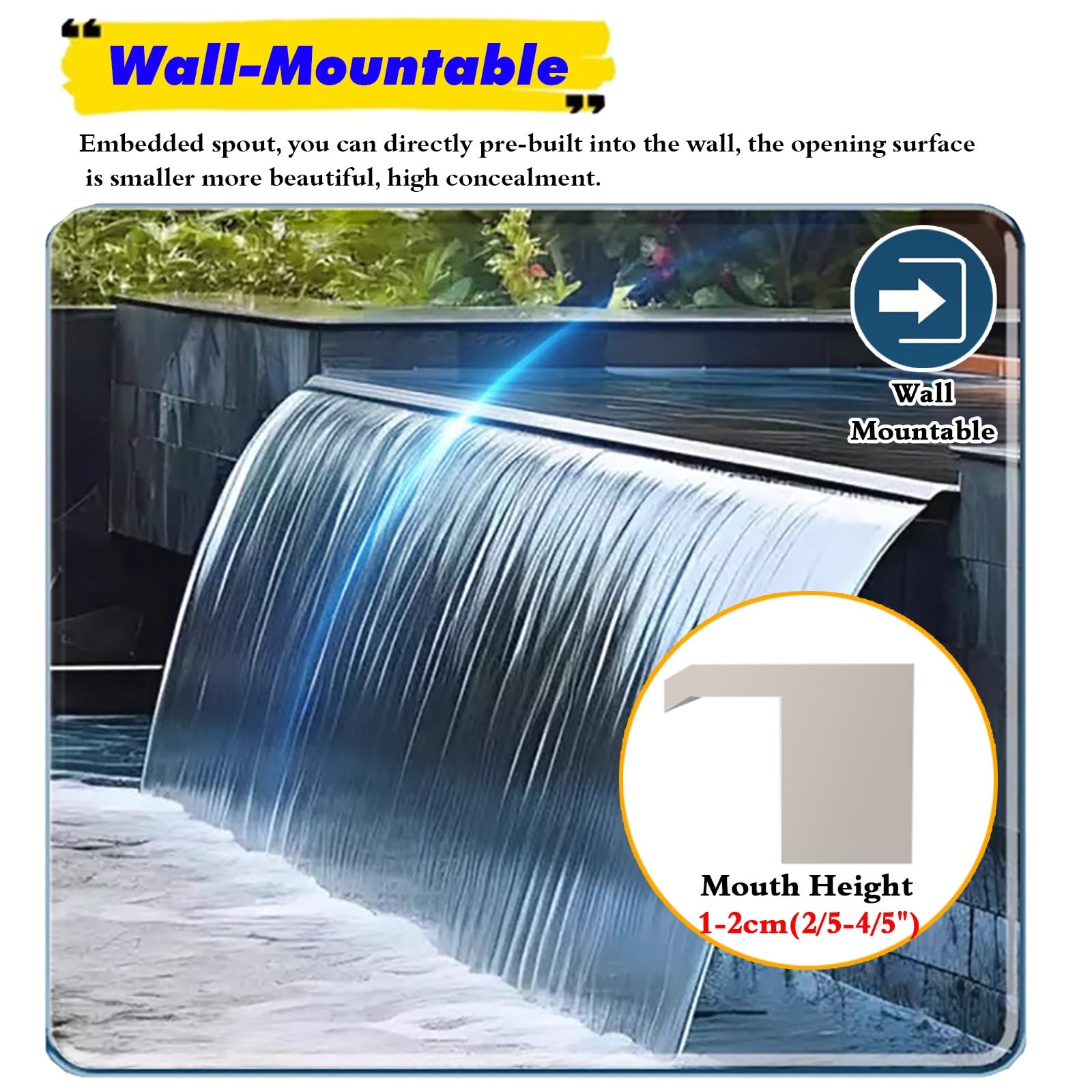 Ornamento da giardino a cascata in argento, 55 cm, per cascate artificiali e decorazioni da giardino, perfetto per piscine e giardini acquatici