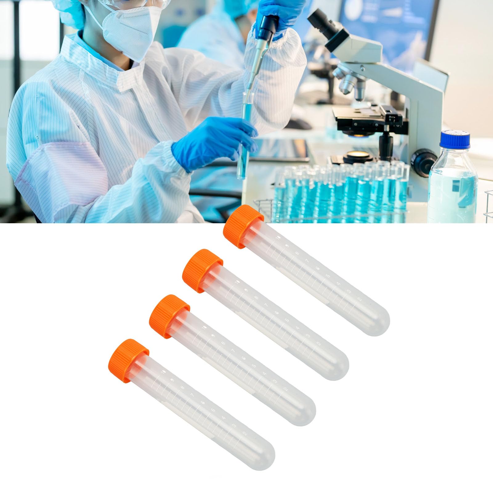 Provette da Centrifuga da 100 Pezzi da 10 Ml con Coperchio a Vite, Scala Trasparente Accurata per Esperimenti Scientifici, Provetta Centrifuga a Spirale