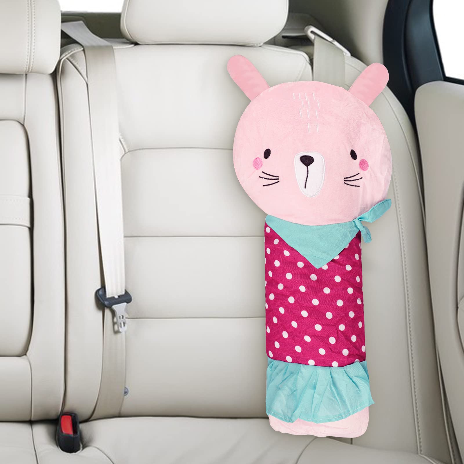 SIQITECHUK Kids Seat Belt Pillow Children Shoulder Neck Support Seat Belt Stuffed Cushion Cute Cartoon Seatbelt Strap Cover Pad for Boys Girls Headrest (Pink Rabbit)