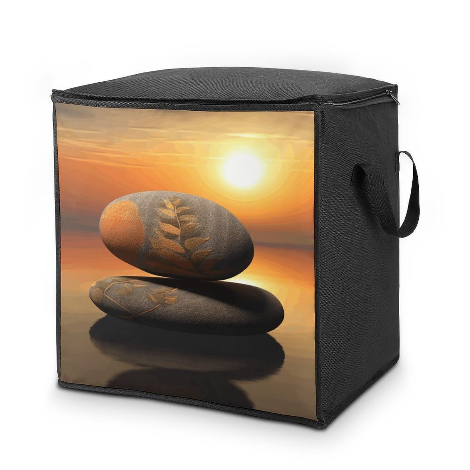 70L Sunrise Landscape Zen Stone Storage Bag With Zipper Closet Organizers with Handle for Home Storage Organizer for Blankets Quilts Clothes Comforter Bedding And Pillows