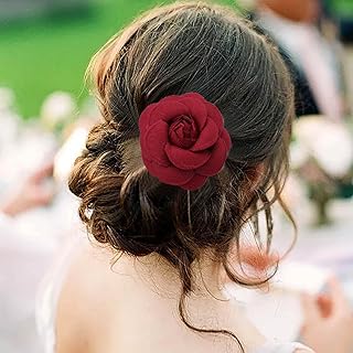 Sttiafay Vintage Red Flower Hair Clip Headpiece Fabric Camellia Brooch Red Large Flower Hair Pins Camellia Flower Brooch Pin Floral Barrette Headpiece Clip Two Way Jewelry for Women