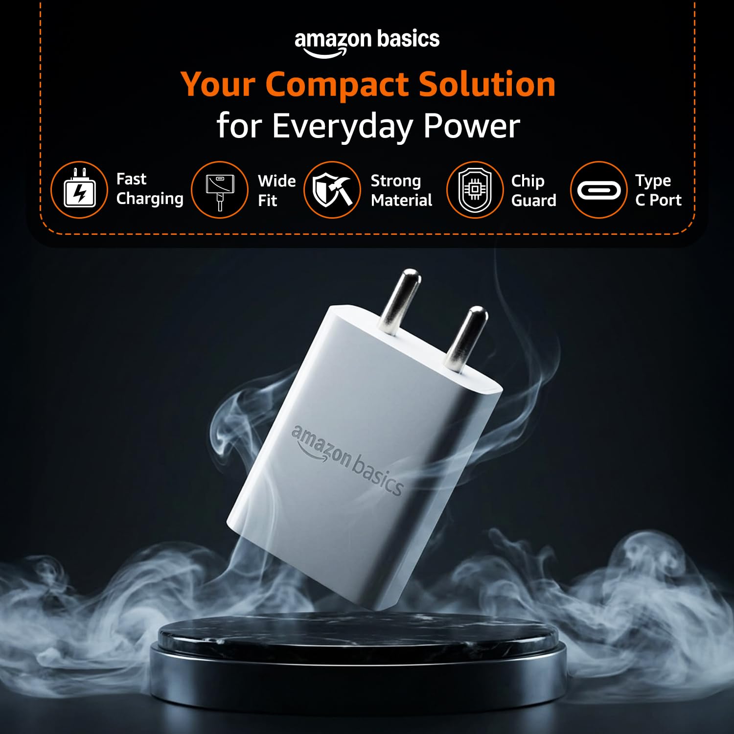 Amazon Basics 25W Compact Wall Charger | Type-C Fast Charging Adapter for Samsung, Xiaomi Phones and iPhone (White, Without Cable)