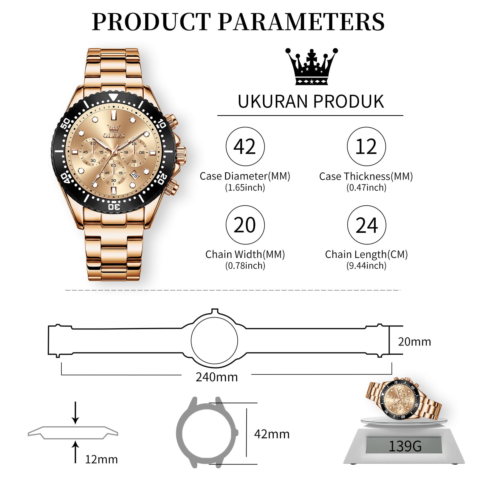 OLEVS Orologio da polso da uomo in acciaio inossidabile con cronografo