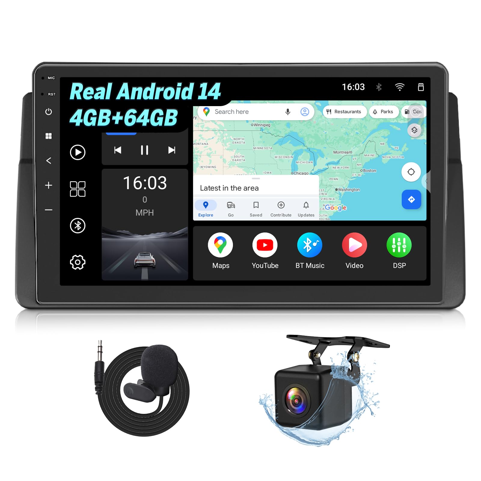 Eonon 9 pollici Android 14 per BMW E46 1998-2006 M3 2000~2006 E46X7A | autoradio schermo da GPS Sat Nav, Wireless CarPlay, Android Auto, telecamera di backup, Wi-Fi/Bluetooth/USB [4+64 GB]