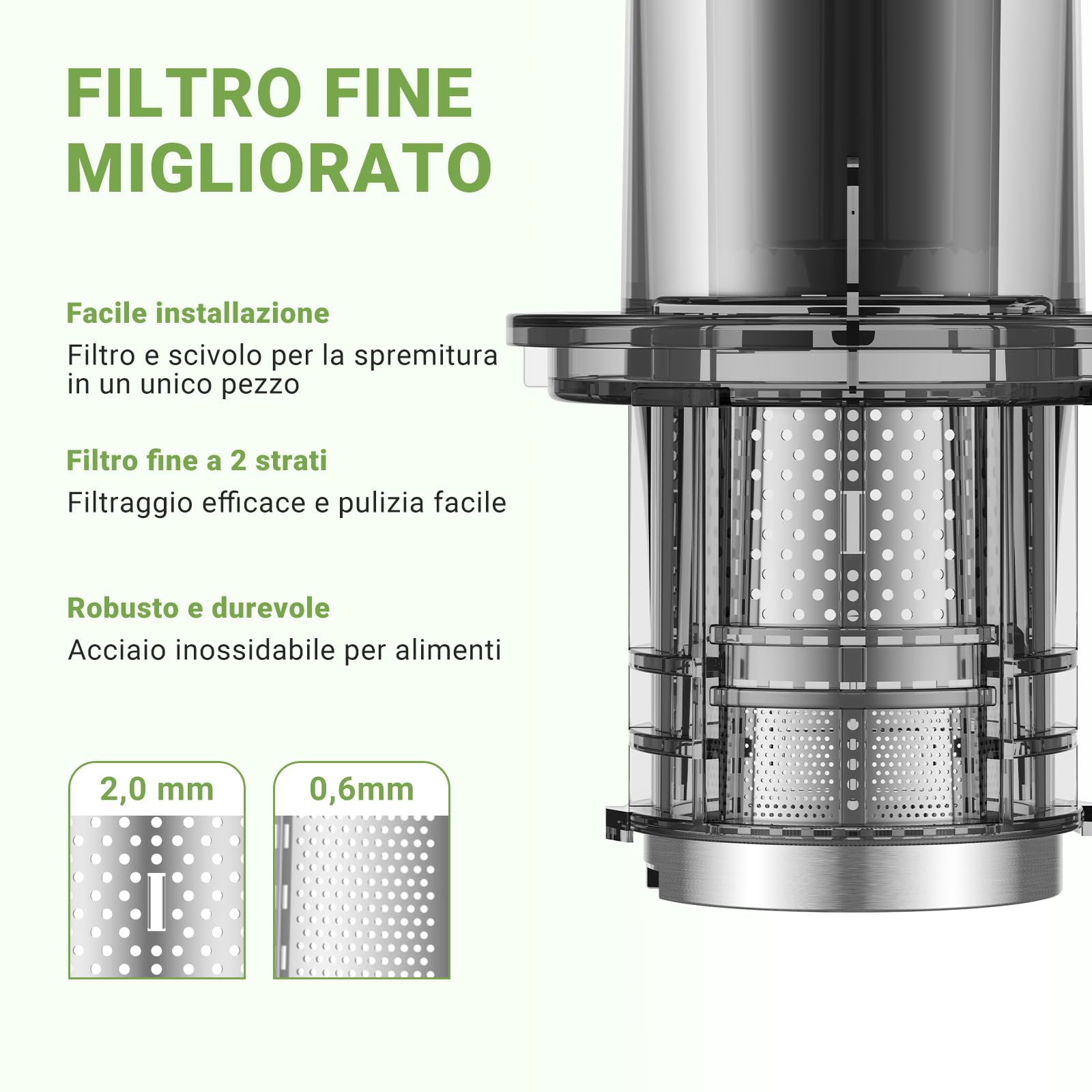 AMZCHEF Estrattore a freddo Professionale - Estrattore di Succo con Scivolo da 79mm per Frutta e Verdura Intere - Estrattori Durevole in Acciaio Inossidabile con Design Antigoccia, Coclea Grande