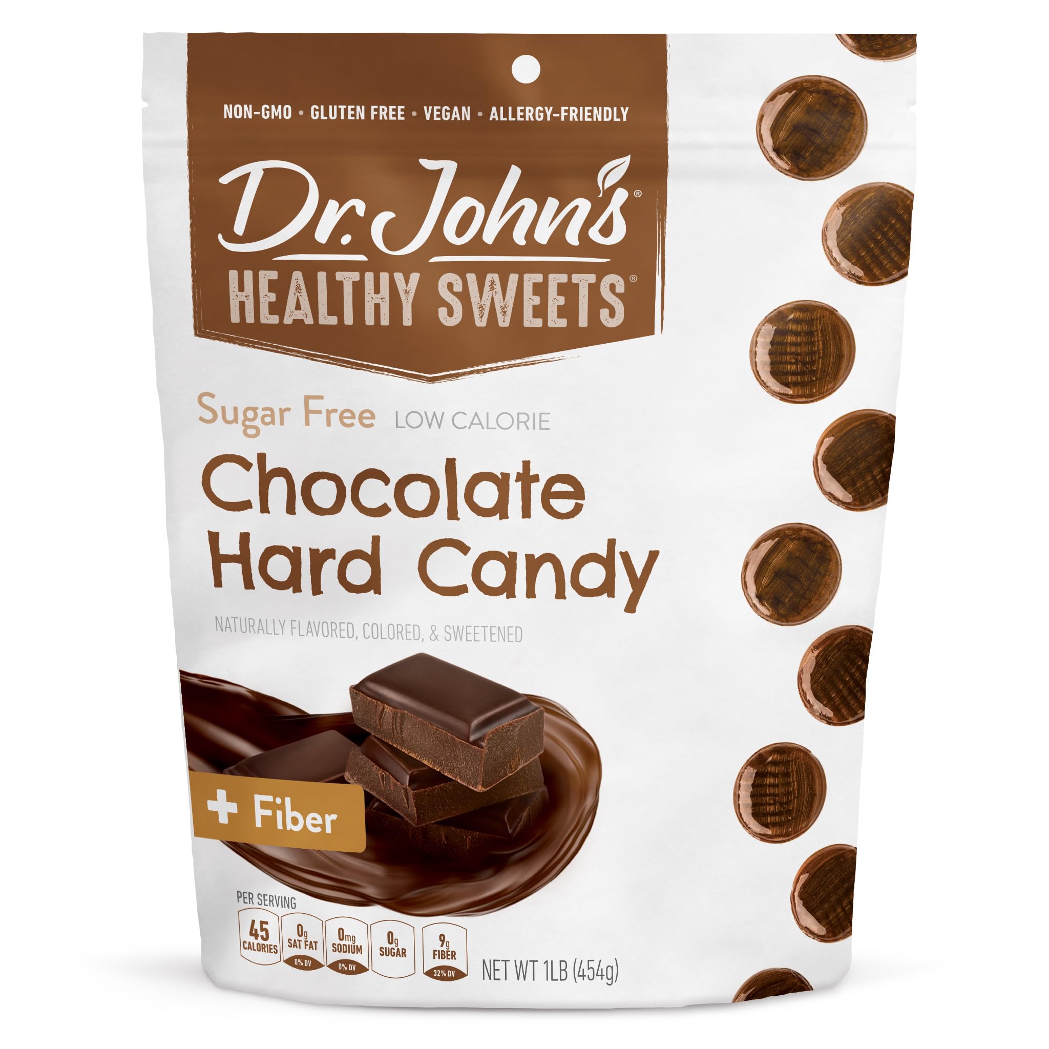 Dr. John’s Sugar Free Candy, Healthy Hard Candy with Zero Sugar, Low Calorie Snacks, Keto Friendly, Vegan, Gluten Free, Chocolate Flavor, 100 Count, 1 LB