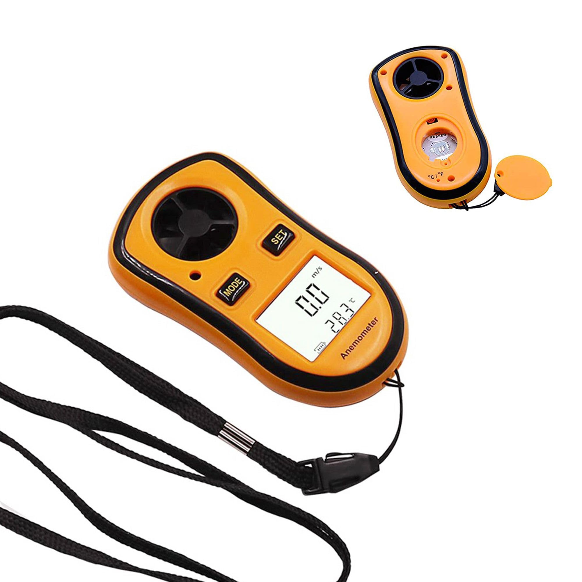FISHTEC Anémomètre Numérique Portable - Mesure la Vitesse du Vent actuelle/moyenne/maximale + Température - Ecran LCD rétroéclairé - Planche à voile, Pêche, Cerf-volant et Alpinisme - 1 Pile (incluse)