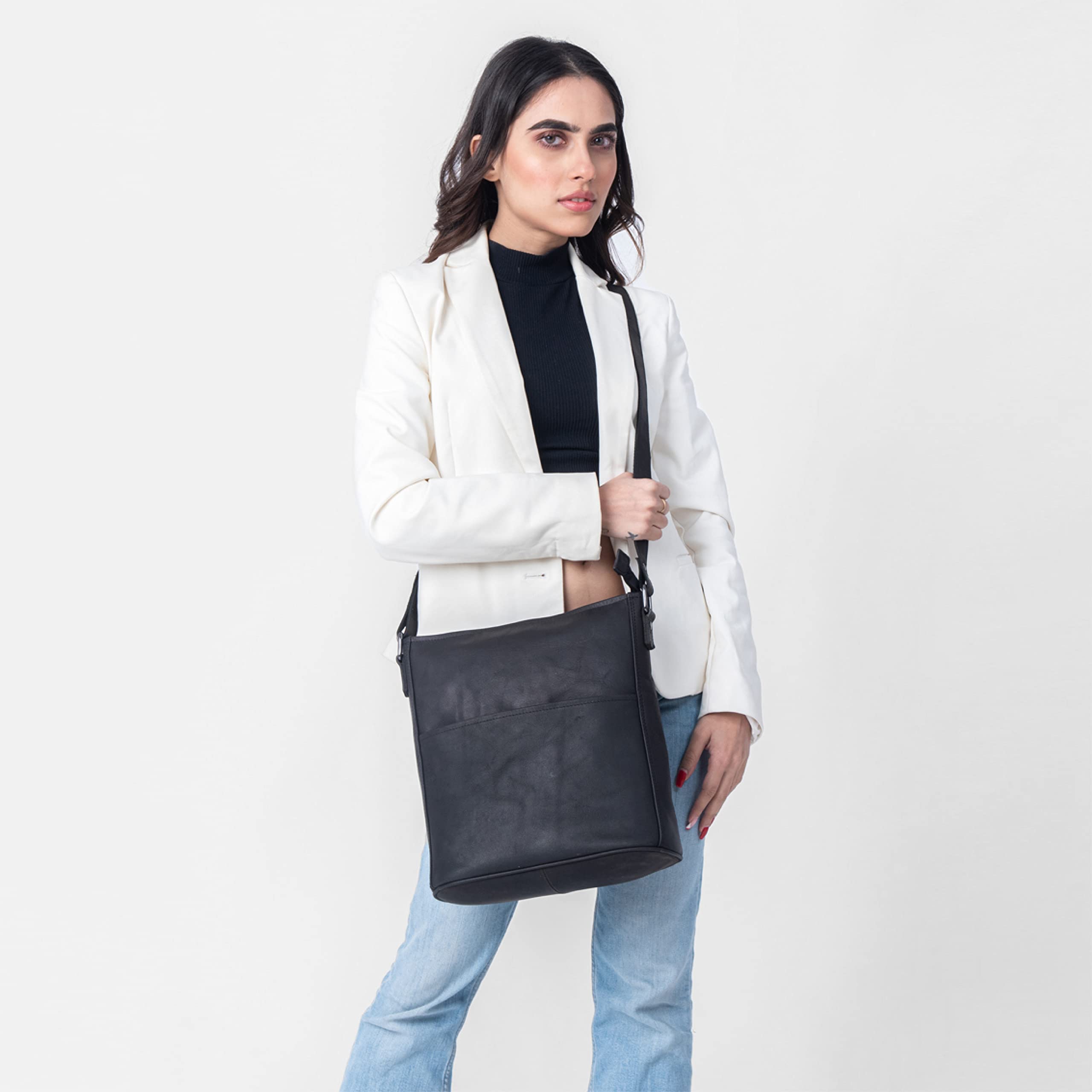 LEABAGS Bolso de Cuero para Mujer | Bandolera de Cuero Genuino | Trabajo, Universidad, Escuela y Tiempo Libre | Tamaño M & L
