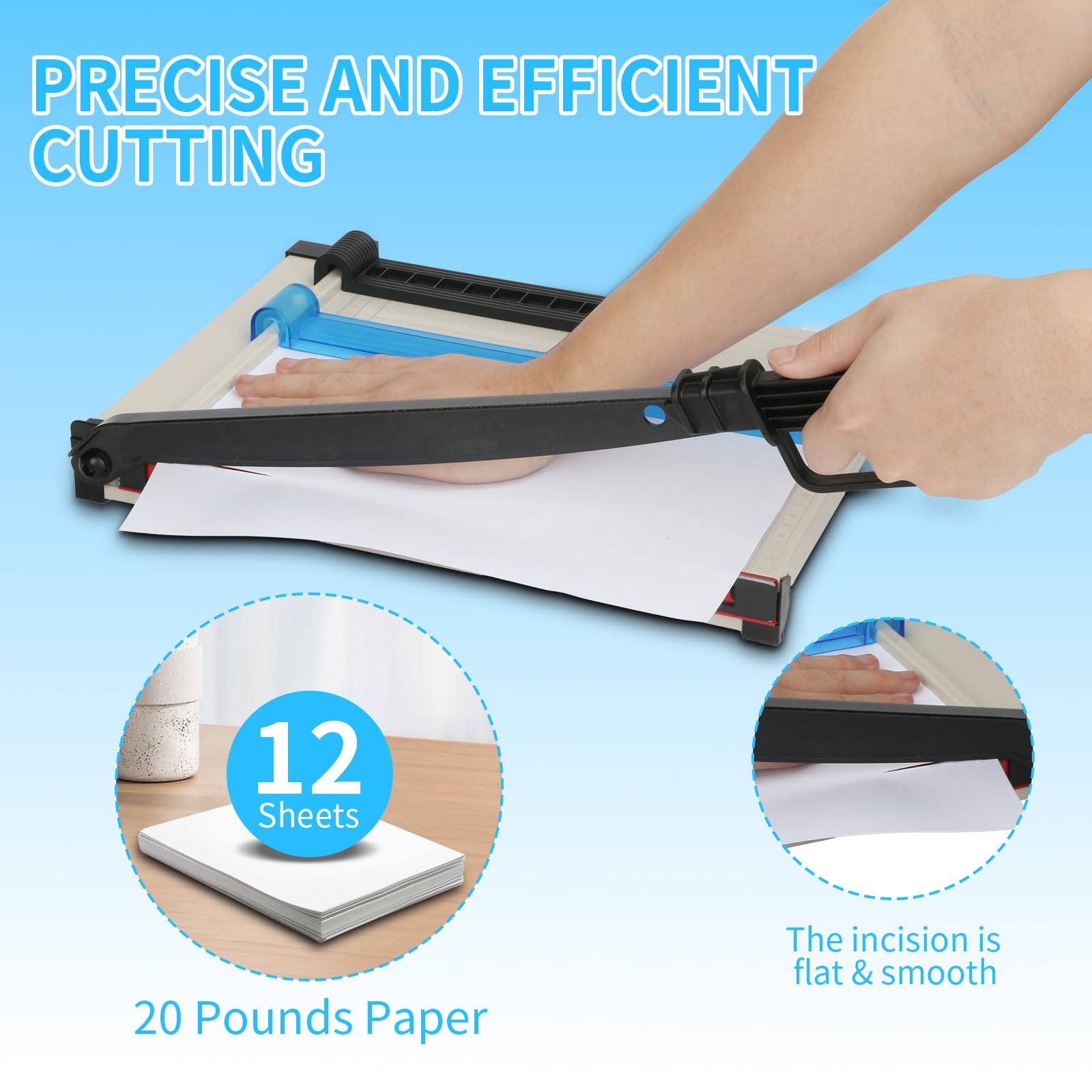Professional 12IN Guillotine Paper Cutter for A4/A5/B5, 12-Sheet Capacity with Precision Grid & Safety Guard - Image 4