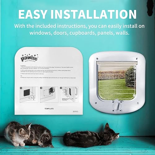 Miniatura 7 de PAWISE Puerta de gato, puertas para gatos y perros para puerta interior y exterior, solapa de puerta con bloqueo de 4 vías para gatos y perros