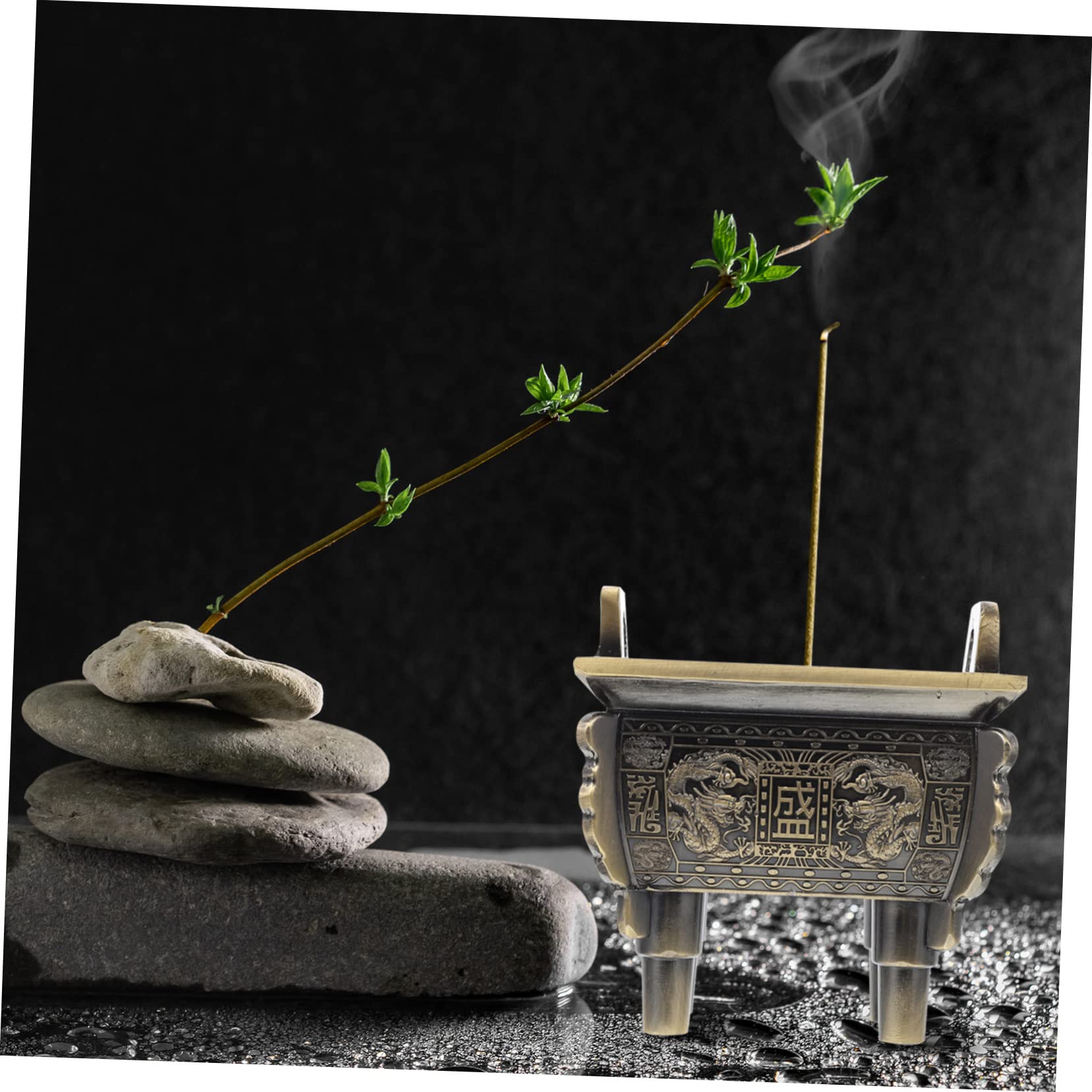 Cabilock Bruciatore per Incenso Quadrato in Lega di Zinco Oro Aspetto Retrò Elegante, Purifica L'aria per Decorazione Casa e Meditazione