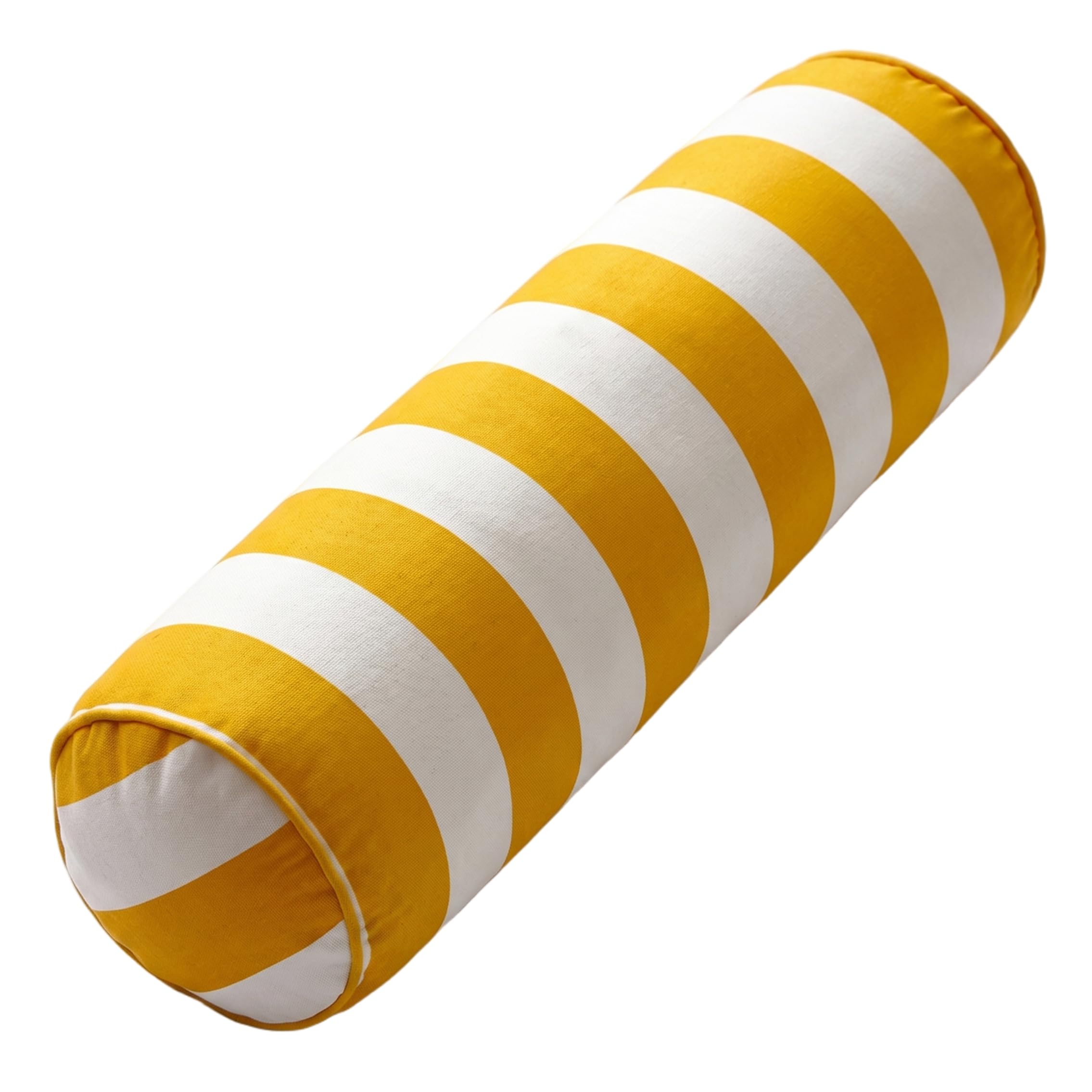 Bemonew Round Bolster Pillow, 21 inch Stripe Velvet Cylinder Roll Pillow with Removable Cover Soft Support Bolster for Couch Sofa Bed Car Office, Yellow