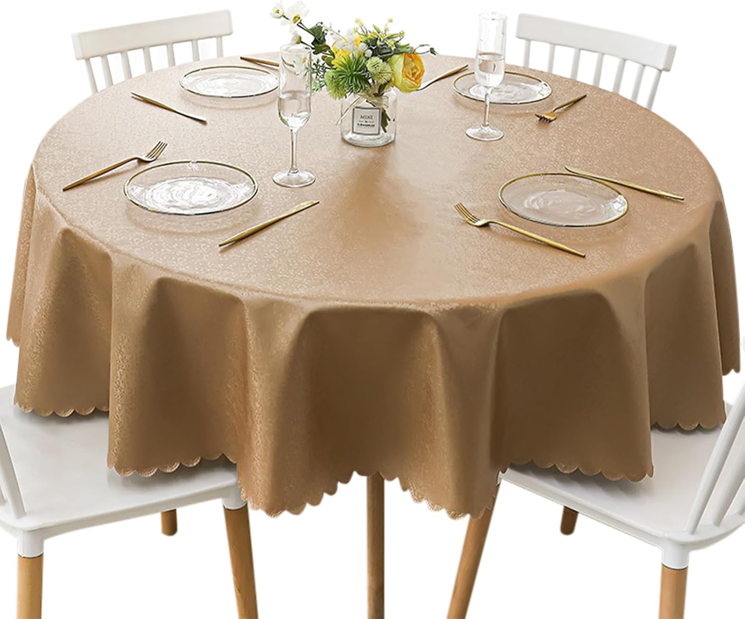 Jeloris Round Waterproof Vinyl Tablecloth, Stain Resistant