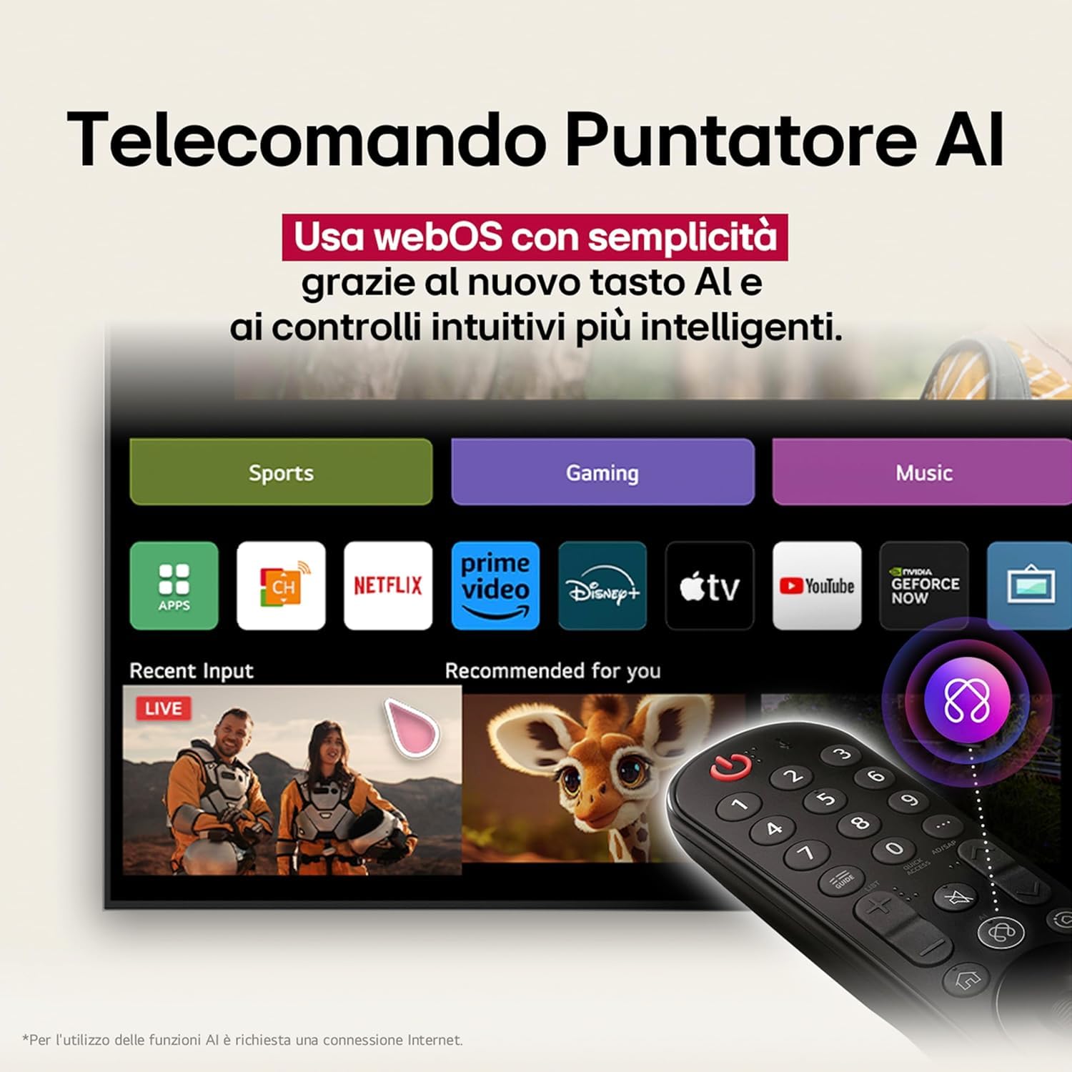 LG OLED evo AI C5 77 pollici, Smart TV 4K, Processore α9 Gen8, Brightness Booster, webOS con AI, Dolby Vision & Atmos, Gaming con VRR e GSYNC 4K@144Hz, OLED77C55LA 2025