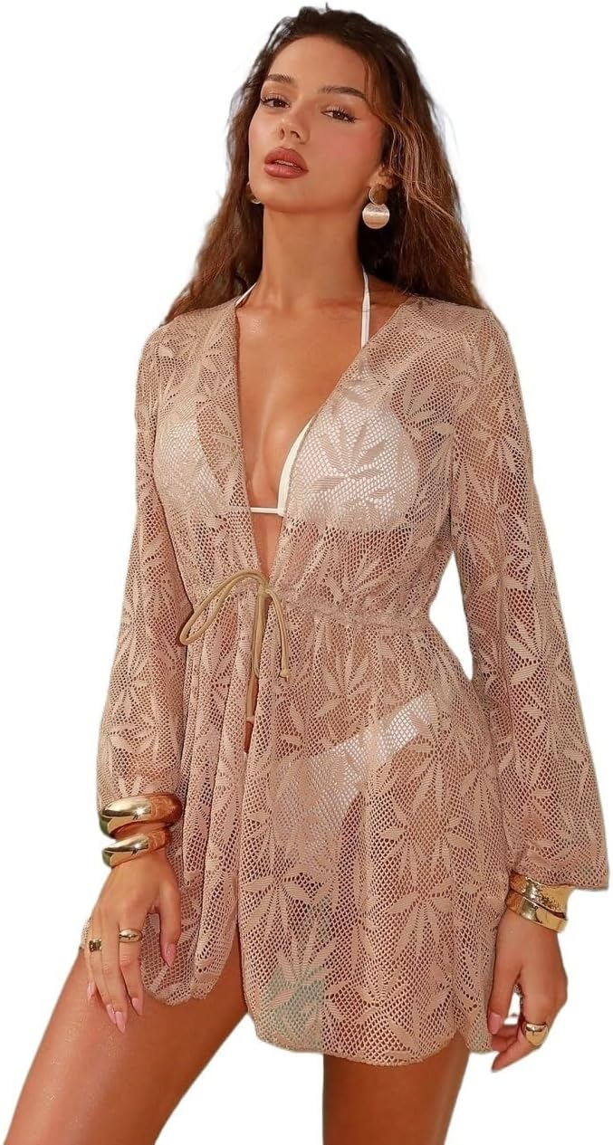 Women's Lace Cover-Up With Waist, For Beach, Spring/Summer cover ups for swimwear