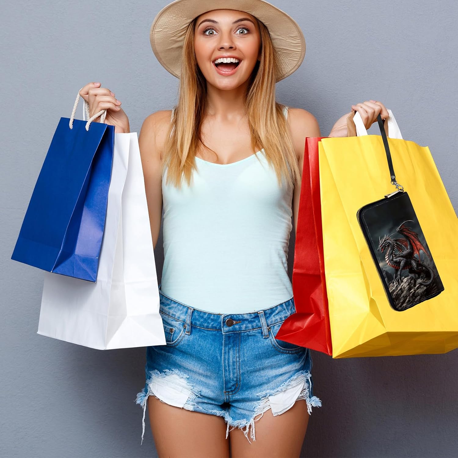 Womens Wallet, PU Leather RFID Cute Wristlet Wallets for Girls Women Ladies Purse Large Credit Card Clutch Purse Card Holder Coin Pocket Travel Wallets with Zipper, Dragon - Image 7