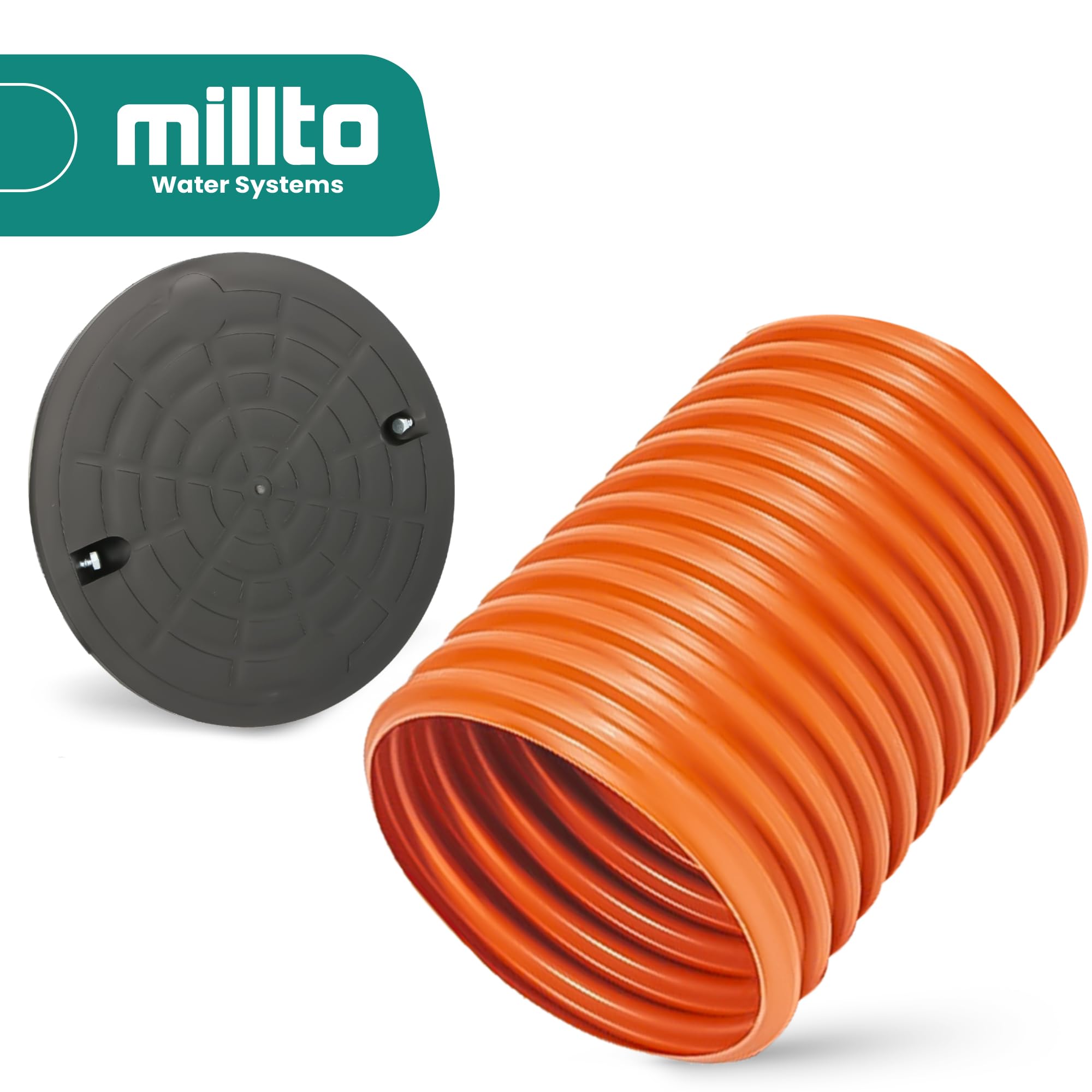 Millto™ Steigrohr mit Abdeckung Deckel 50 cm 315 mm Schachtrohr Wellrohr Kanalschacht Kanalrohr Schachtdeckel Abwasser Rohr Kanaldeckel Kontrollschacht Sickerschacht Kunststoff