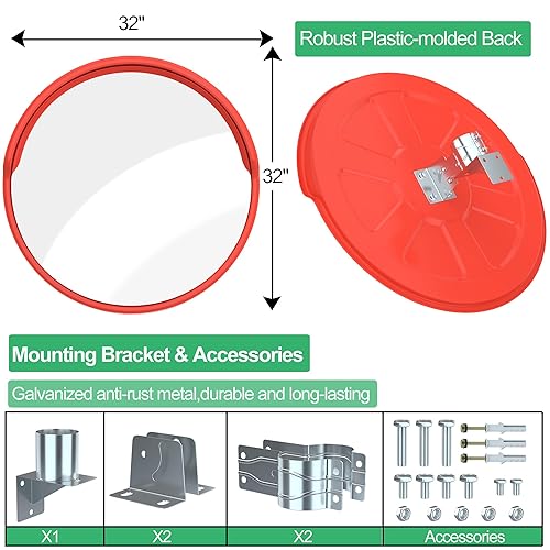 Miniatura 2 de Espejo de seguridad de 30 pulgadas, espejo de tráfico convexo, espejo de seguridad curvado de gran angular, montaje en poste circular con soporte