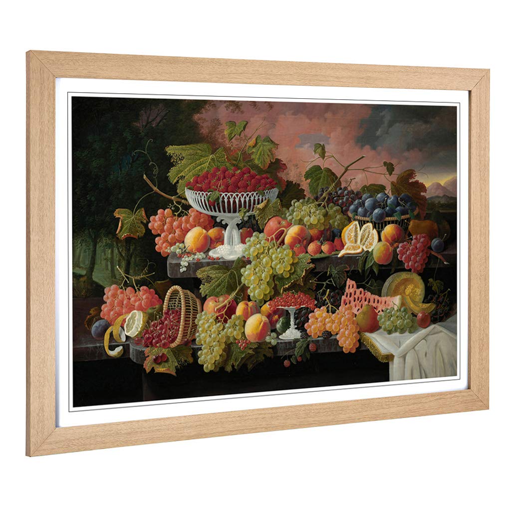 Big Box Art Framed Print of Severin Roesen Still Life Fruit and Sunset Design | Wall Art Picture | Home Decor for Kitchen, Living Room, Bedroom, Hallway, Oak, A2 / 24.5x18 Inch / 62x45cm